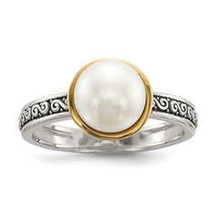 Sterling Silver w/14k Antiqued 8mm Button FWC Pearl Set of 3 Rings