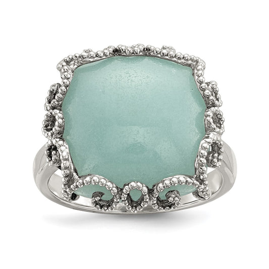 Sterling Silver Rhod-plated Created Amazonite Polished/Textured Ring