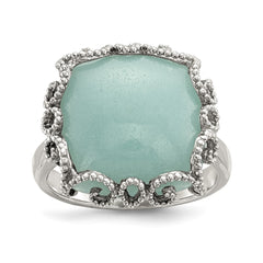 Sterling Silver Rhod-plated Created Amazonite Polished/Textured Ring