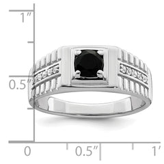 Sterling Silver Rhodium-plated Men's Onyx and White Topaz Ring