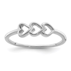 Sterling Silver Rhodium Plated Hearts Ring