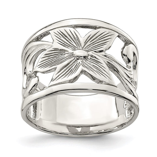 Sterling Silver Rhodium-plated Flower Ring