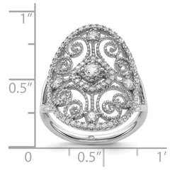 Sterling Silver Rhodium-plated CZ Filigree Oval Ring
