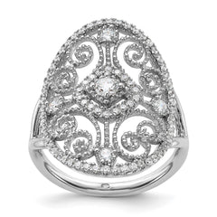 Sterling Silver Rhodium-plated CZ Filigree Oval Ring