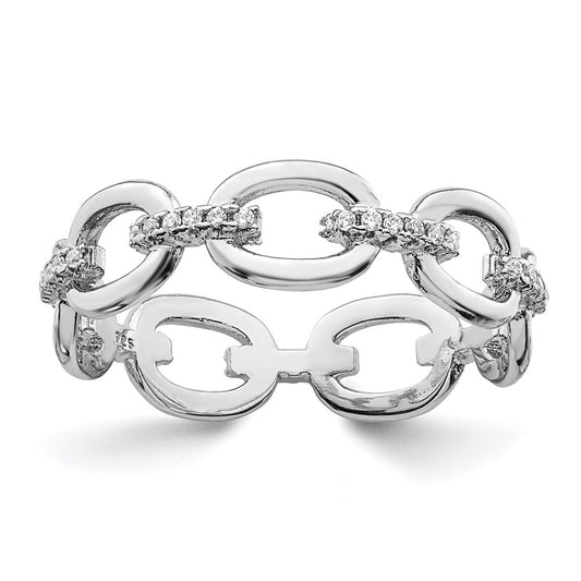 Sterling Silver Rhodium-plated CZ Bars & Oval Links Band