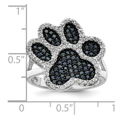 Sterling Silver Rhodium-plated Polished CZ Paw Print Ring