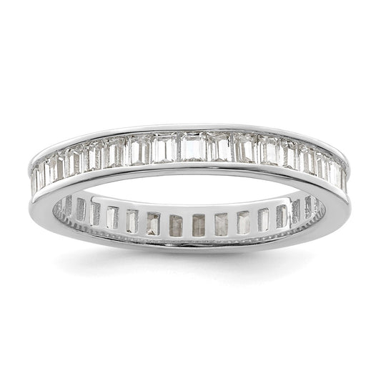 Sterling Silver Polished Rhodium-plated Channel Set CZ Band