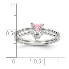 Sterling Silver Pink Trillion CZ and White CZ Ring Set