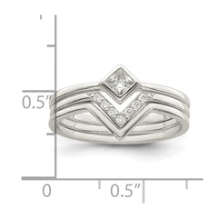 Sterling Silver Polished Square CZ 3 Ring Set