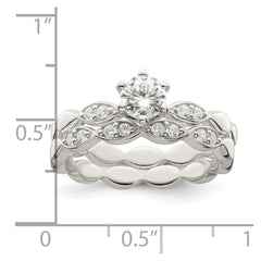 Sterling Silver Polished CZ Wedding Ring Set