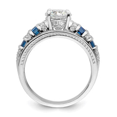 Sterling Silver Rhodium-plated Polished Blue & White CZ Engagement & Band R