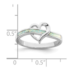 Sterling Silver Rhodium-plated White Created Opal Inlay Heart Ring