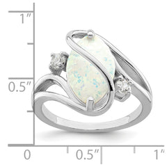 Sterling Silver Rhodium-plated White Created Opal & CZ Twist Ring