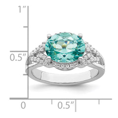 Sterling Silver Rhodium plated Green and White CZ Ring