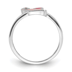 Sterling Silver Rhodium-plated Pink Enamel & CZ Elephant Children's Ring