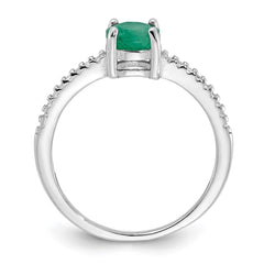 Sterling Silver Rh-plated-plated 1.0EM Emerald and .12WT White Topaz Ring
