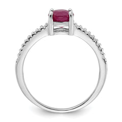 Sterling Silver Rh-plated-plated 1.43R Ruby and .12WT White Topaz Ring
