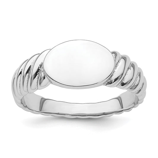Sterling Silver Rhodium-plated Polished Twist Signet Ring