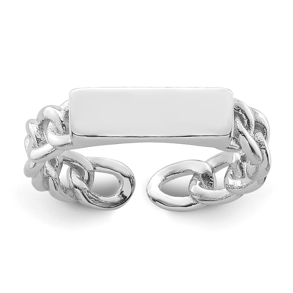 Sterling Silver Rhodium-plated Bar and Chain Link Adjustable Ring