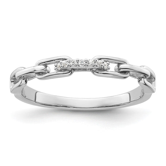 Sterling Silver Rhodium-plated CZ Link Ring