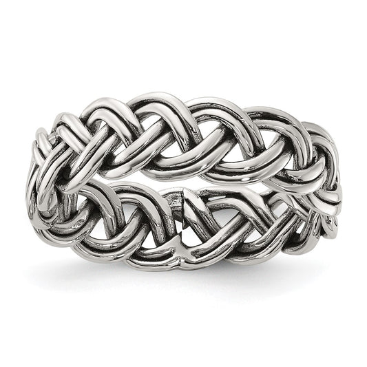Sterling Silver Oxidize and Polished 6mm Braided Band