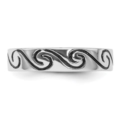 Sterling Silver Rhodium-plated Antiqued Wave Design 4.5mm Band Ring