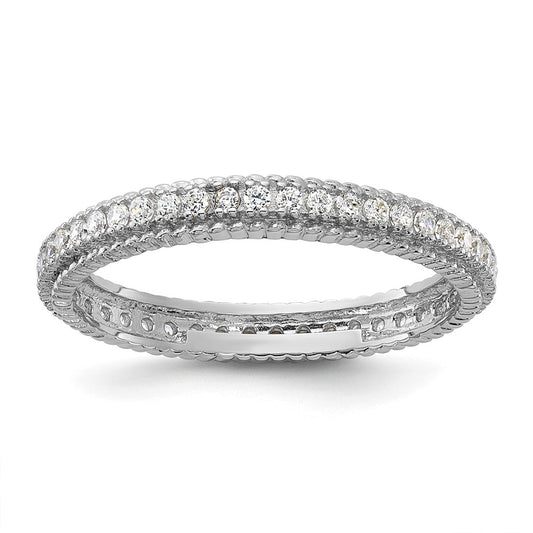 Sterling Silver Rhodium-plated CZ 3mm Eternity Band