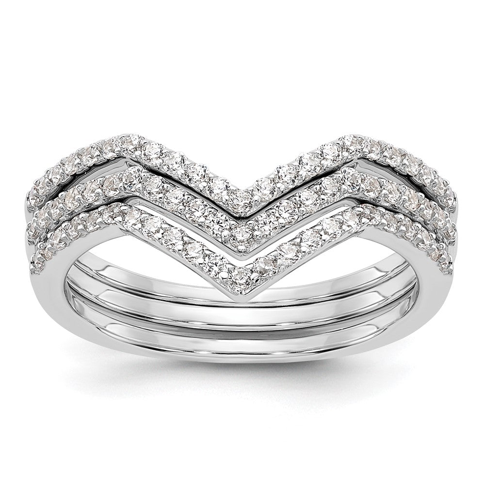 Sterling Silver Rhodium-plated CZ V-Shaped 3 Band Set