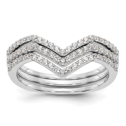 Sterling Silver Rhodium-plated CZ V-Shaped 3 Band Set