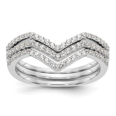 Sterling Silver Rhodium-plated CZ V-Shaped 3 Band Set