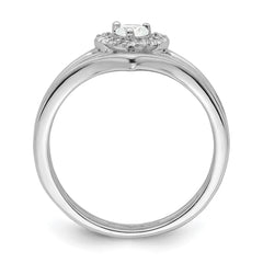 Sterling Silver Rhodium-plated CZ Heart and Bands Three Ring Set