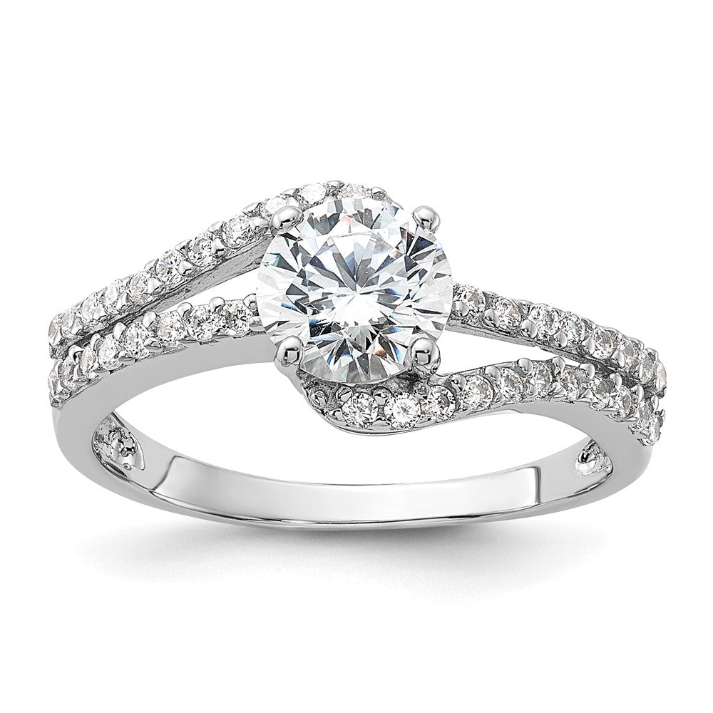 Sterling Silver Rhodium-plated CZ Double Row Ring