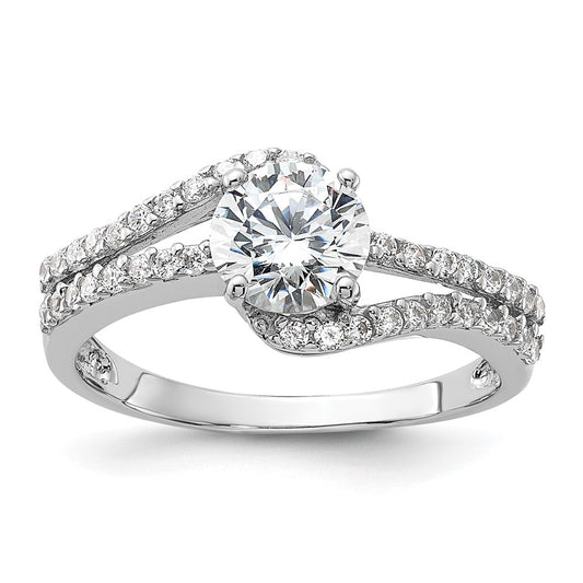 Sterling Silver Rhodium-plated CZ Double Row Ring