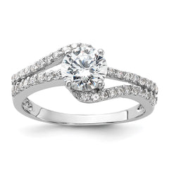 Sterling Silver Rhodium-plated CZ Double Row Ring