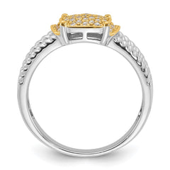 Sterling Silver Rhodium/Gold-tone Pav CZ Ring