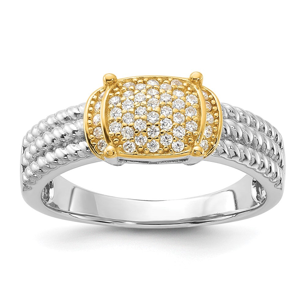 Sterling Silver Rhodium/Gold-tone Pav������ CZ Ring