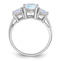 Sterling Silver Rhodium-plated Iridescent CZ 3-Stone Ring