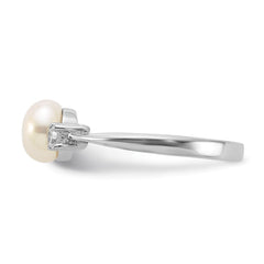 Sterling Silver Rhodium-plated 6-7mm White Freshwater Cultured Pearl and CZ Ring