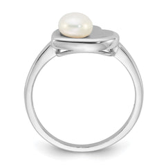 Sterling Silver Rhodium-plated 5-6mm White Freshwater Cultured Pearl Heart Ring