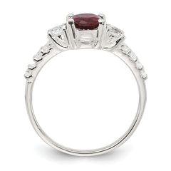 Sterling Silver Polished Garnet and CZ Ring
