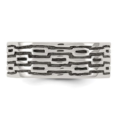 Sterling Silver Polished Oxidized Patterned Men's Band Ring