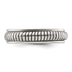 Sterling Silver Polished Oxidized Half Round Patterned Men's Ring