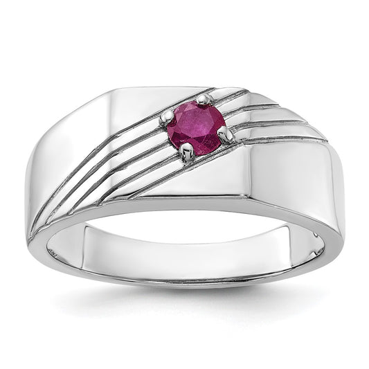 Sterling Silver Rhodium-plated African Ruby Signet Men's Ring
