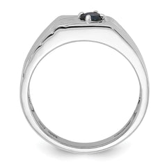 Sterling Silver Rhodium-plated Dark Blue Sapphire Signet Men's Ring