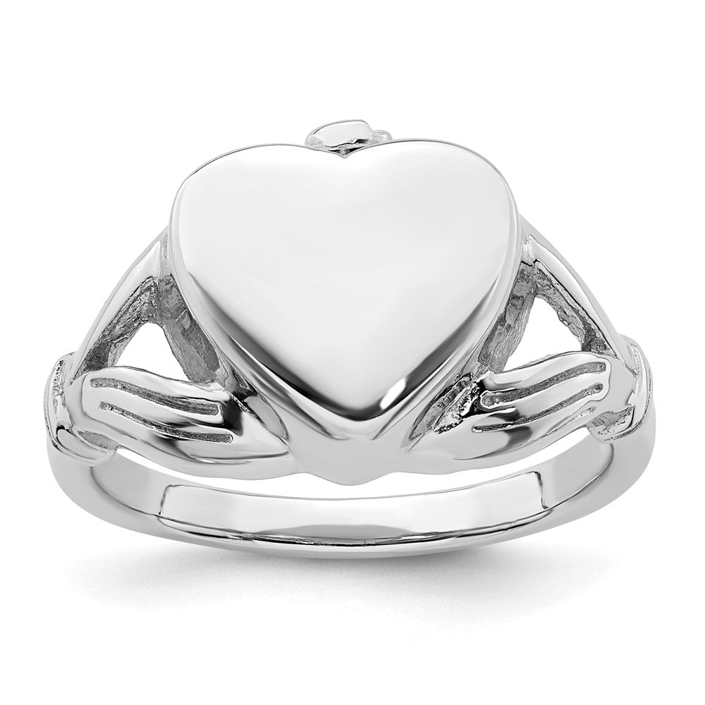 Sterling Silver Rhodium-plated Polished Claddagh Heart Ash Holder Size 6 Ring