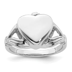 Sterling Silver Rhodium-plated Polished Claddagh Heart Ash Holder Size 6 Ring