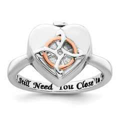 Sterling Silver Rhodium-plated with Rose-tone Circle Celtic Heart I STILL NEED YOU CLOSE TO ME (Inside) Ash Holder Size 6 Ring