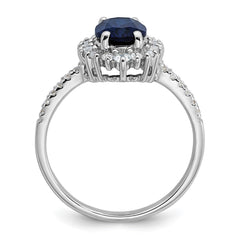 Sterling Silver Rhodium-plated Polished Lab Created Sapphire and CZ Oval Halo Size 6 Ring