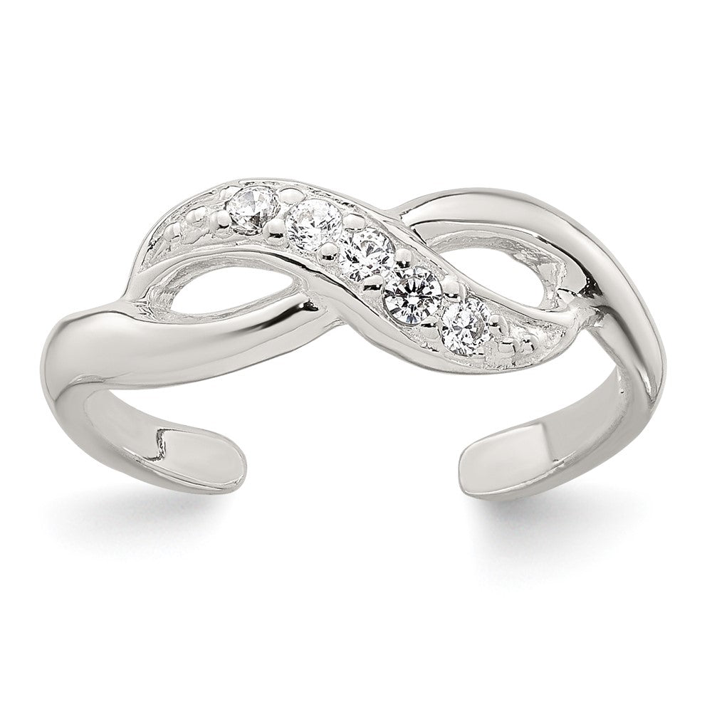 Sterling Silver Polished CZ Infinity Adjustable Toe Ring