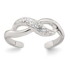 Sterling Silver Polished CZ Infinity Adjustable Toe Ring